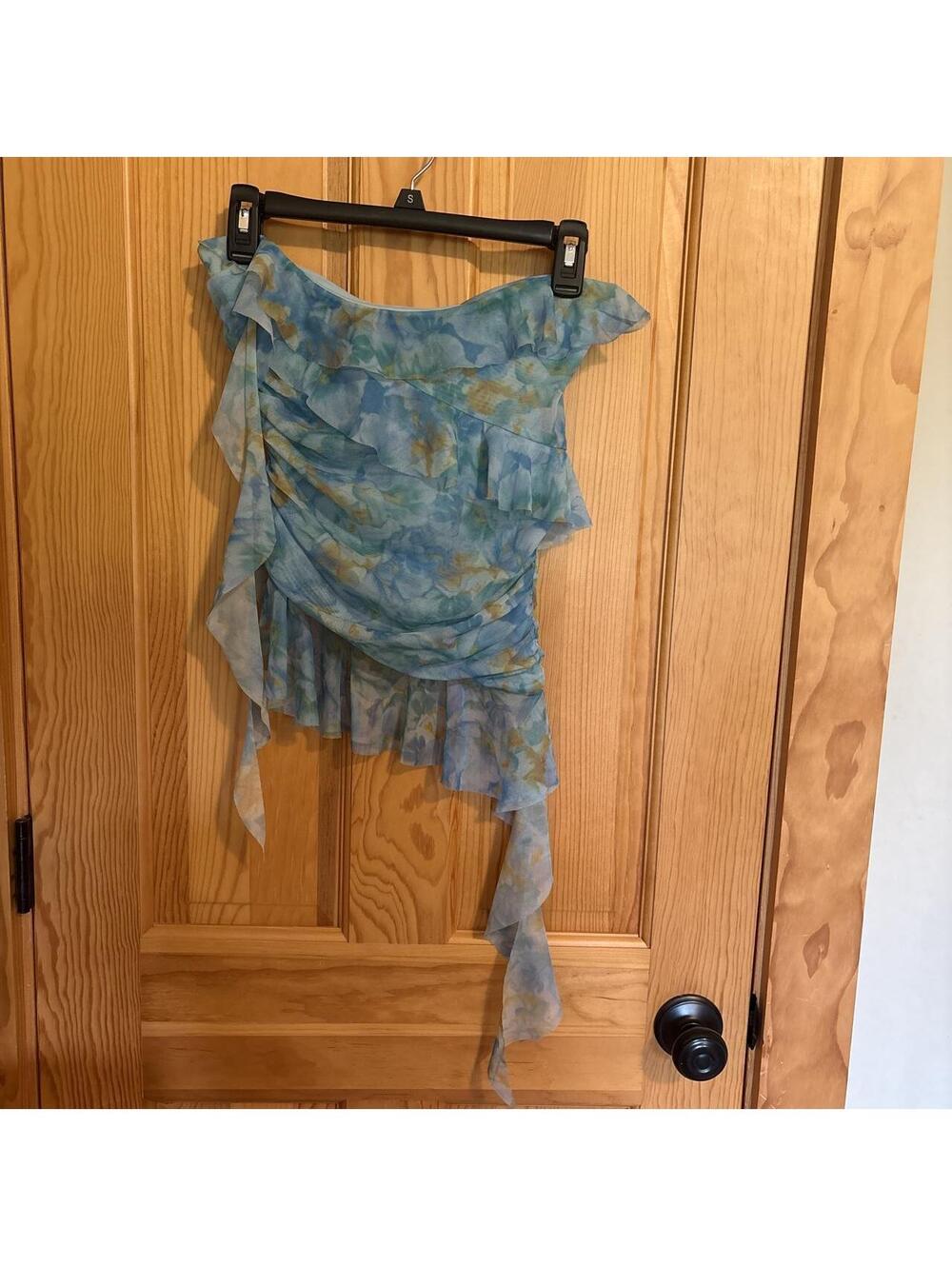 Zara Women's Multi and Blue Strapless Blouse NWT